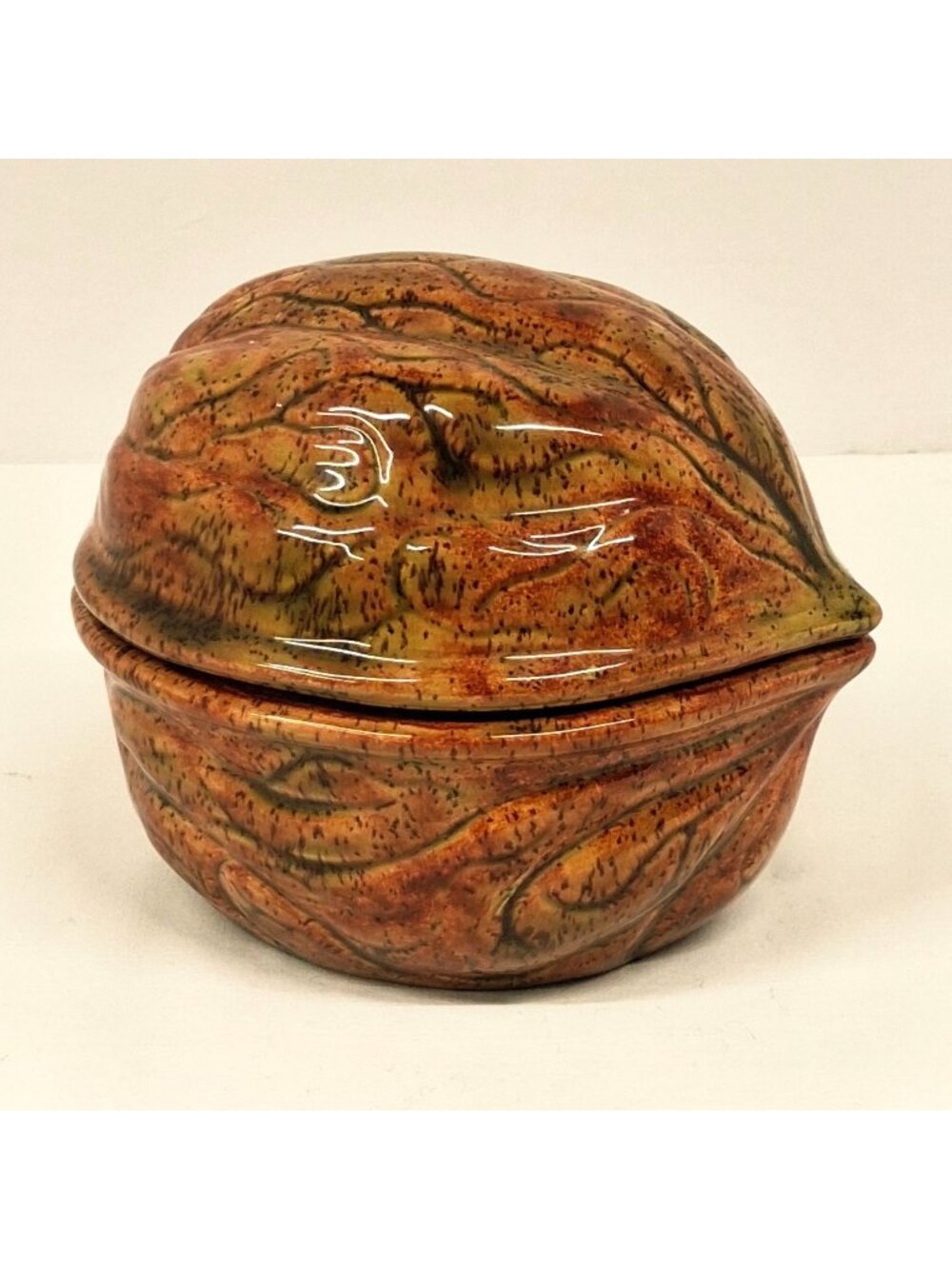 VTG 70's Handmade Ceramic Walnut / Nut Shaped Nut / Candy / Trinket Dish Glossy - Picture 1 of 10